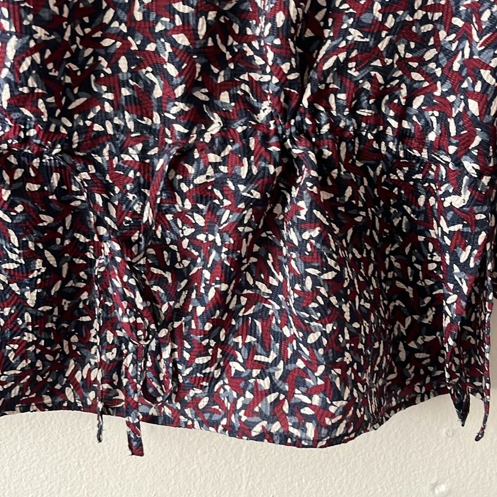 Tory Burch Silk Confetti Print Tunic Blouse Maroon Blue size 4‎